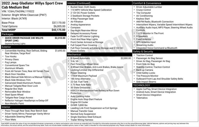 2022 Jeep Gladiator Willys Sport 4x4