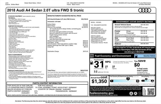 2018 Audi A4 2.0T ultra Premium
