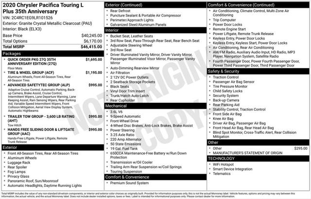 2020 Chrysler Pacifica 35th Anniversary Touring L Plus