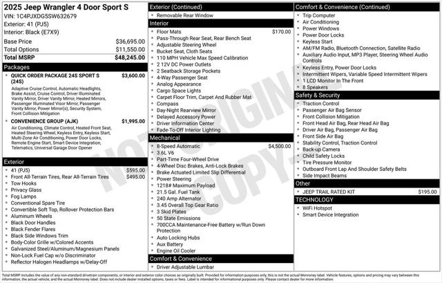 2025 Jeep Wrangler WRANGLER 4-DOOR SPORT S