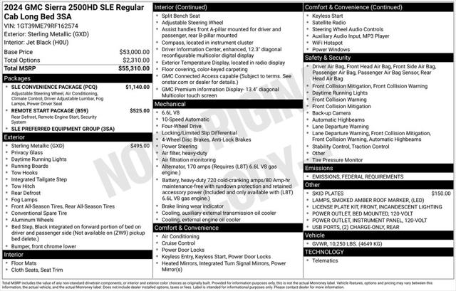 2024 GMC Sierra 2500HD 4WD Regular Cab Long Bed SLE