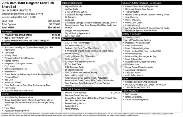 2025 RAM Ram 1500 RAM 1500 TUNGSTEN CREW CAB 4X4 57 BOX