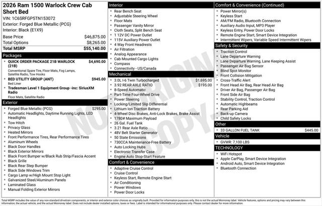 2026 RAM Ram 1500 RAM 1500 WARLOCK CREW CAB 4X4 57 BOX
