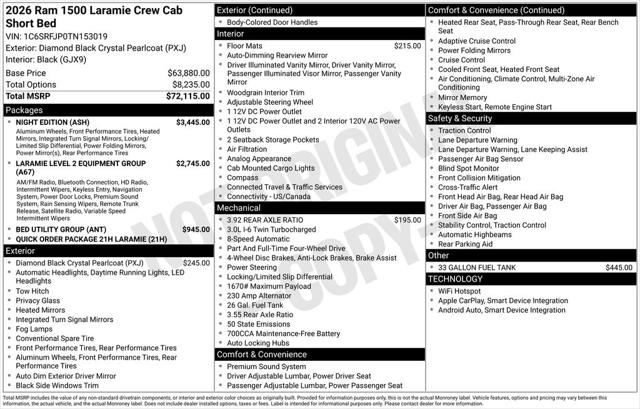 2026 RAM Ram 1500 RAM 1500 LARAMIE CREW CAB 4X4 57 BOX