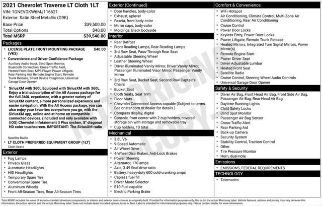 2021 Chevrolet Traverse AWD LT Cloth