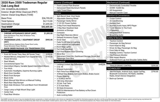 2020 Jeep Ram 2500 Tradesman Regular Cab 4X4 8' Box