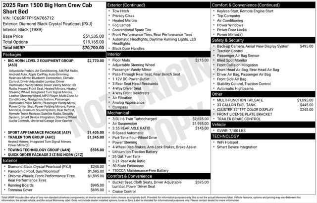 2025 RAM Ram 1500 RAM 1500 BIG HORN CREW CAB 4X4 57 BOX
