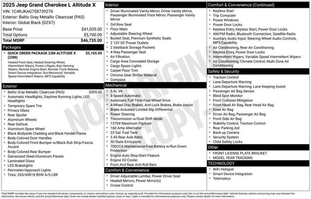 2025 Jeep Grand Cherokee GRAND CHEROKEE L ALTITUDE X 4X4 2025 Jeep Grand Cherokee GRAND CHEROKEE L ALTITUDE X 4X4