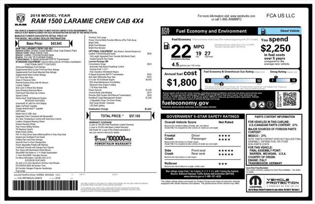 2018 RAM 1500 Laramie Crew Cab 4x4 57 Box