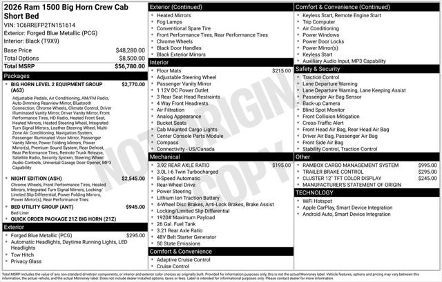 2026 RAM Ram 1500 RAM 1500 BIG HORN CREW CAB 4X2 57 BOX