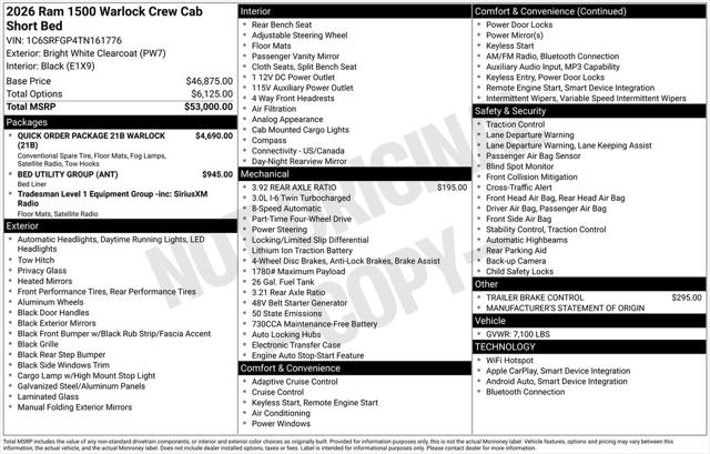 2026 RAM Ram 1500 RAM 1500 WARLOCK CREW CAB 4X4 57 BOX