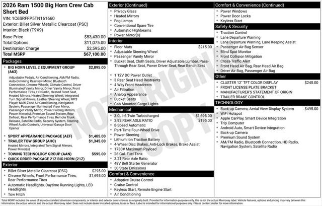 2026 RAM Ram 1500 RAM 1500 BIG HORN CREW CAB 4X4 57 BOX 2026 RAM Ram 1500 RAM 1500 BIG HORN CREW CAB 4X4 57 BOX