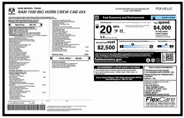 2026 RAM Ram 1500 RAM 1500 BIG HORN CREW CAB 4X4 57 BOX 2026 RAM Ram 1500 RAM 1500 BIG HORN CREW CAB 4X4 57 BOX