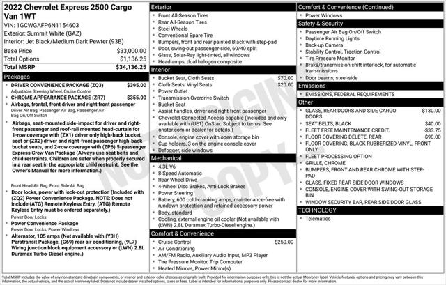 2022 Chevrolet Express Cargo RWD 2500 Regular Wheelbase WT