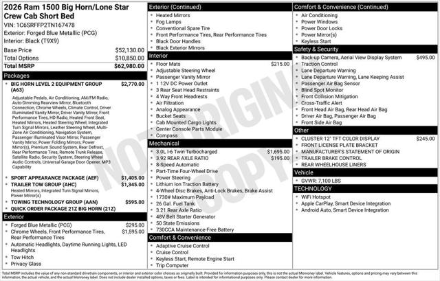 2026 RAM Ram 1500 RAM 1500 BIG HORN CREW CAB 4X4 57 BOX 2026 RAM Ram 1500 RAM 1500 BIG HORN CREW CAB 4X4 57 BOX