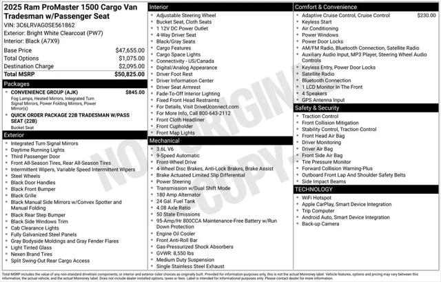 2025 Ram ProMaster Cargo Van Tradesman Low Roof 136" WB w/Pass Seat