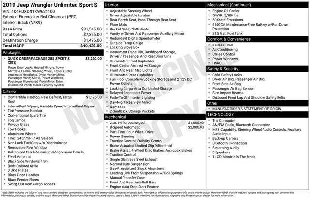 Used 2019 Jeep Wrangler Unlimited Sport S 4x4 For Sale in Muscle Shoals, AL