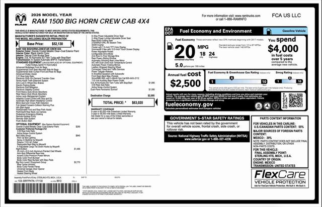 2026 RAM Ram 1500 RAM 1500 BIG HORN CREW CAB 4X4 57 BOX 2026 RAM Ram 1500 RAM 1500 BIG HORN CREW CAB 4X4 57 BOX