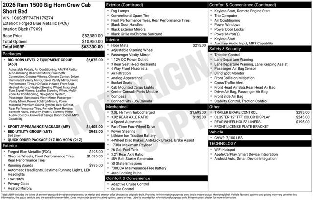 2026 RAM Ram 1500 RAM 1500 BIG HORN CREW CAB 4X4 57 BOX 2026 RAM Ram 1500 RAM 1500 BIG HORN CREW CAB 4X4 57 BOX