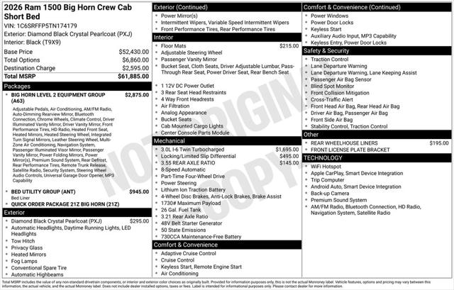 2026 RAM Ram 1500 RAM 1500 BIG HORN CREW CAB 4X4 57 BOX 2026 RAM Ram 1500 RAM 1500 BIG HORN CREW CAB 4X4 57 BOX