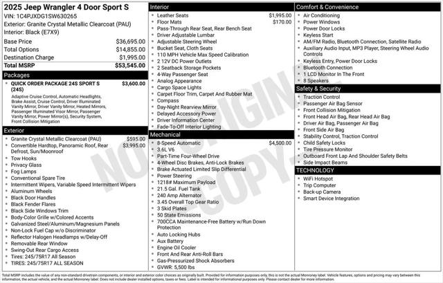 2025 Jeep Wrangler WRANGLER 4-DOOR SPORT S 2025 Jeep Wrangler WRANGLER 4-DOOR SPORT S