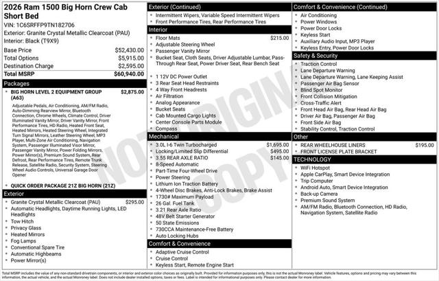 2026 RAM Ram 1500 RAM 1500 BIG HORN CREW CAB 4X4 57 BOX