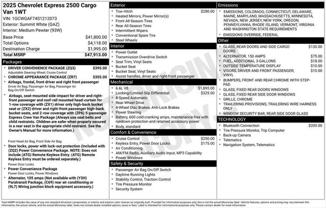 2025 Chevrolet Express Cargo Van RWD 2500 Regular Wheelbase WT