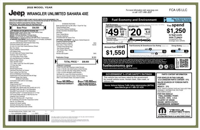 2022 Jeep Wrangler 4xe Unlimited Sahara 4x4 2022 Jeep Wrangler 4xe Unlimited Sahara 4x4