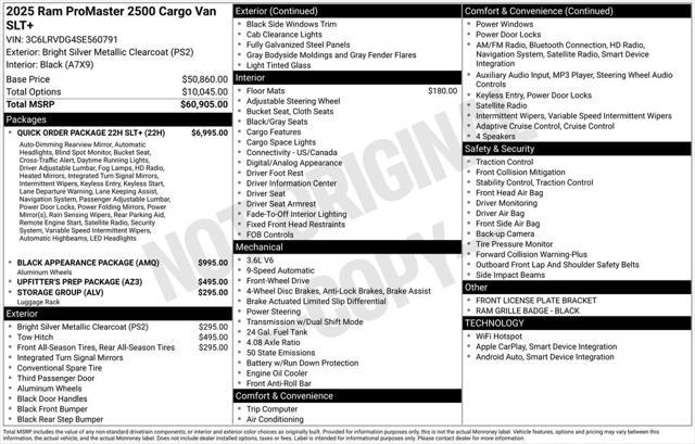 2025 RAM Ram ProMaster RAM PROMASTER 2500 SLT+ CARGO VAN HIGH ROOF 159 WB