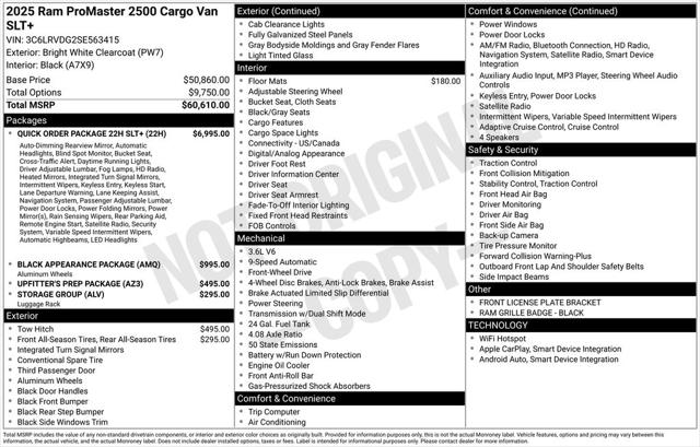2025 RAM Ram ProMaster RAM PROMASTER 2500 SLT+ CARGO VAN HIGH ROOF 159 WB