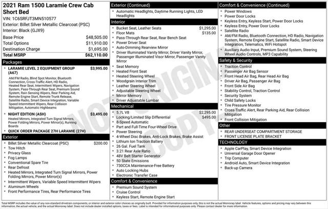 2021 Ram 1500 Laramie Crew Cab 4x4 5'7" Box