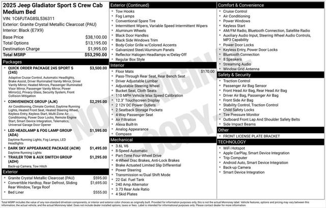 2025 Jeep Gladiator GLADIATOR SPORT S 4X4 2025 Jeep Gladiator GLADIATOR SPORT S 4X4