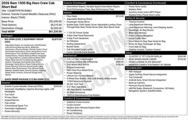 2026 RAM Ram 1500 RAM 1500 BIG HORN CREW CAB 4X4 57 BOX