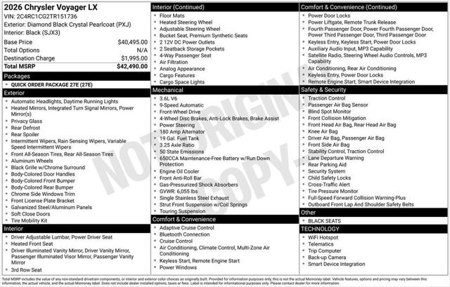 2026 Chrysler Voyager VOYAGER LX 2026 Chrysler Voyager VOYAGER LX
