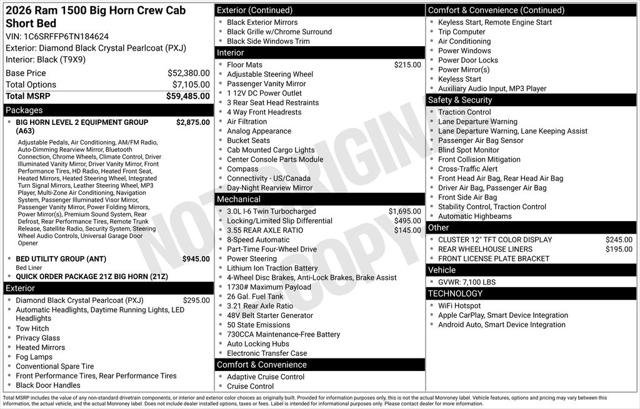 2026 RAM Ram 1500 RAM 1500 BIG HORN CREW CAB 4X4 57 BOX 2026 RAM Ram 1500 RAM 1500 BIG HORN CREW CAB 4X4 57 BOX