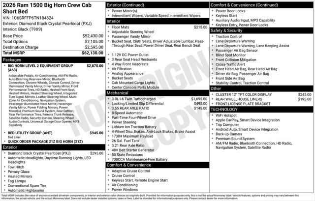 2026 RAM Ram 1500 RAM 1500 BIG HORN CREW CAB 4X4 57 BOX 2026 RAM Ram 1500 RAM 1500 BIG HORN CREW CAB 4X4 57 BOX