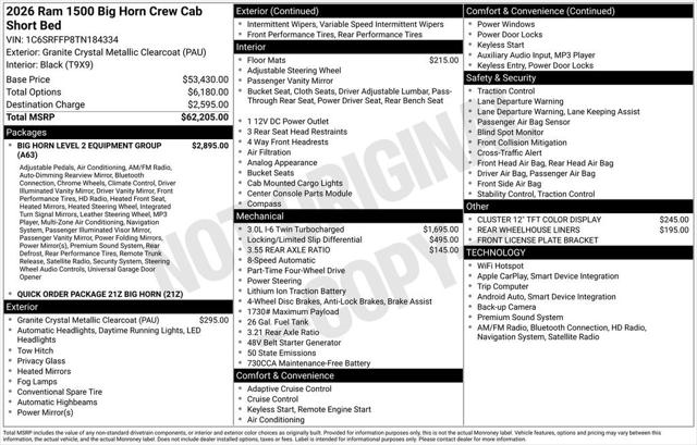2026 RAM Ram 1500 RAM 1500 BIG HORN CREW CAB 4X4 57 BOX
