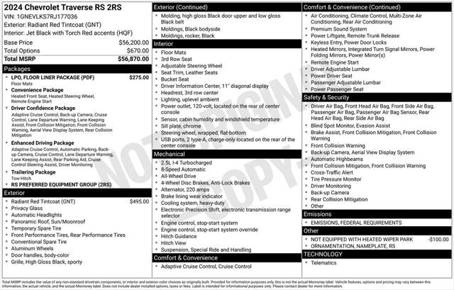 2024 Chevrolet Traverse AWD RS 2024 Chevrolet Traverse AWD RS