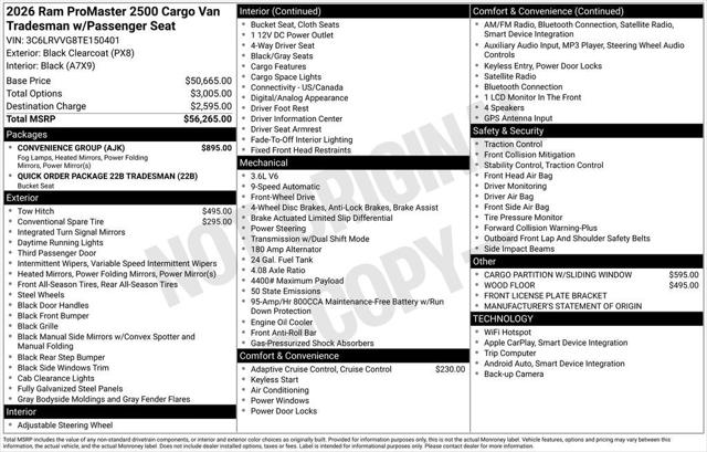2026 RAM Ram ProMaster RAM PROMASTER 2500 TRADESMAN CARGO VAN LOW ROOF 136 WB