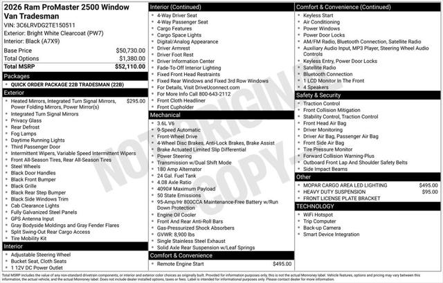 2026 RAM Ram ProMaster RAM PROMASTER 2500 TRADESMAN CARGO VAN HIGH ROOF 159 WB