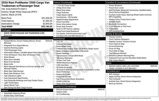 2026 RAM Ram ProMaster RAM PROMASTER 2500 TRADESMAN CARGO VAN HIGH ROOF 159 WB