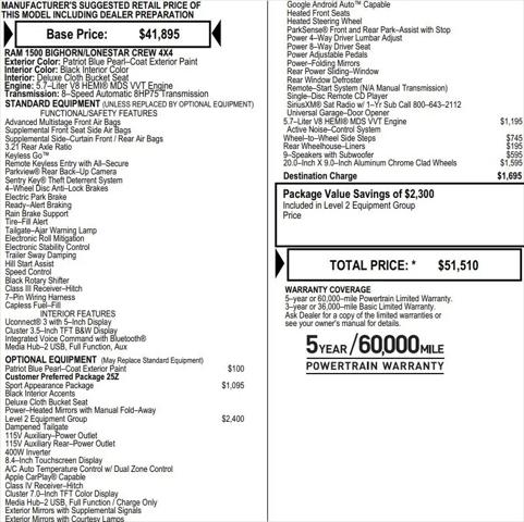 2019 RAM 1500 Big Horn/Lone Star Crew Cab 4x4 57 Box