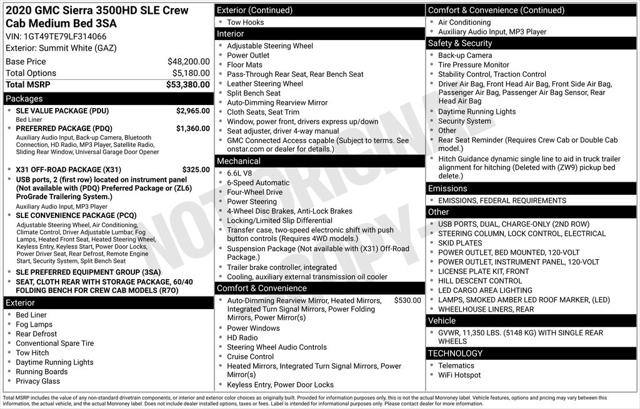 2020 GMC Sierra 3500HD 4WD Crew Cab Standard Bed SLE