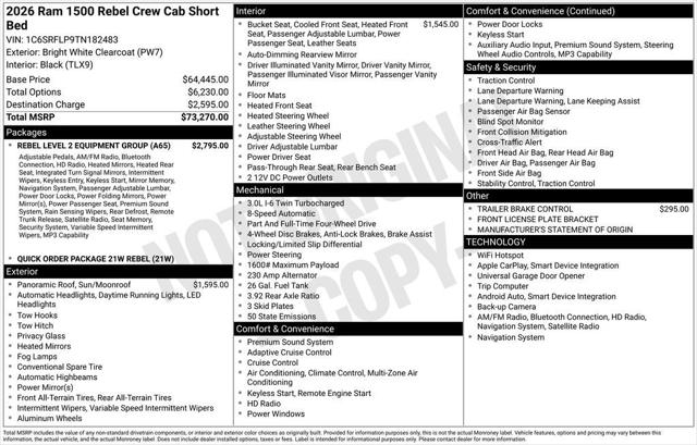 2026 RAM Ram 1500 RAM 1500 REBEL CREW CAB 4X4 57 BOX 2026 RAM Ram 1500 RAM 1500 REBEL CREW CAB 4X4 57 BOX