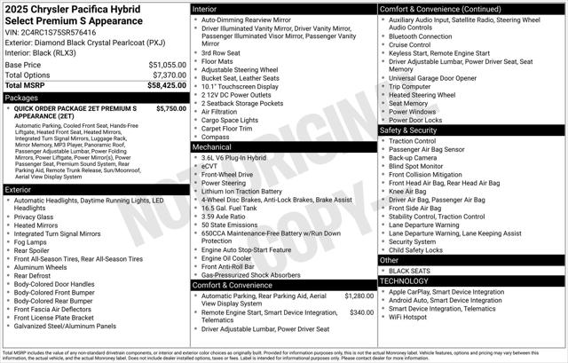 2025 Chrysler Pacifica Hybrid PACIFICA PLUG-IN HYBRID S APPEARANCE