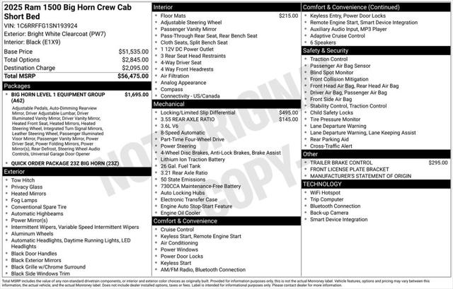 2025 RAM Ram 1500 RAM 1500 BIG HORN CREW CAB 4X4 57 BOX