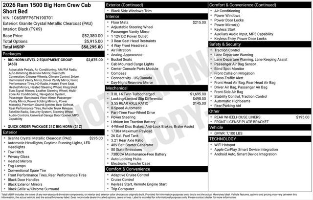 2026 RAM Ram 1500 RAM 1500 BIG HORN CREW CAB 4X4 57 BOX