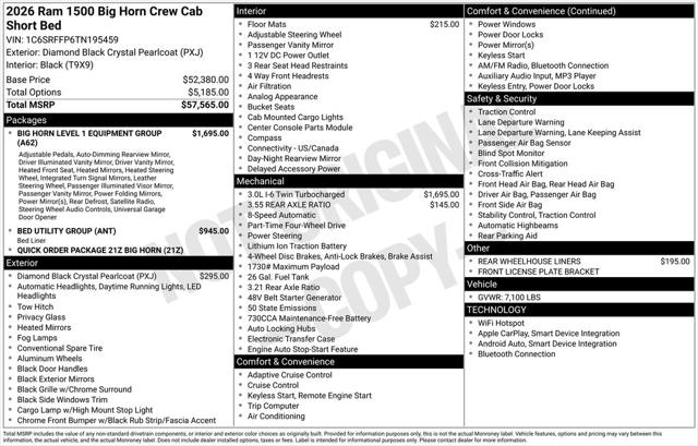 2026 RAM Ram 1500 RAM 1500 BIG HORN CREW CAB 4X4 57 BOX