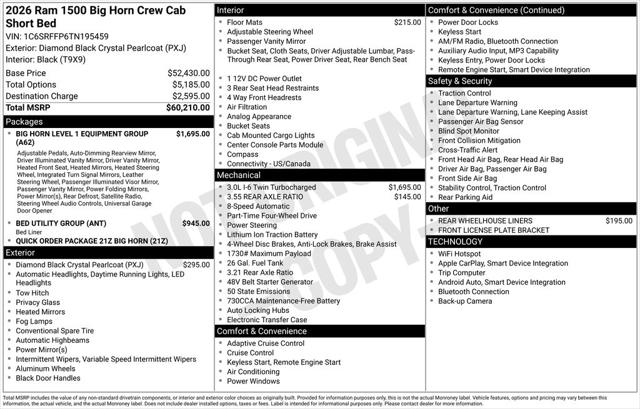 2026 RAM Ram 1500 RAM 1500 BIG HORN CREW CAB 4X4 57 BOX