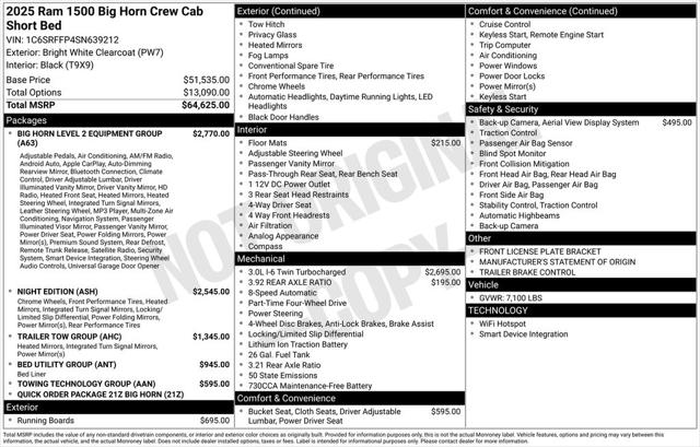 2025 RAM Ram 1500 RAM 1500 BIG HORN CREW CAB 4X4 57 BOX